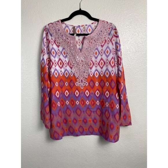 Soft Surroundings Tunic Top Women size Medium Geometric Boho Artsy Flowy Aztec - Picture 15 of 15